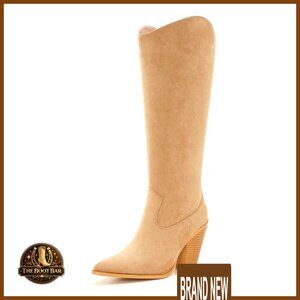 Knee-High Suede Boots High Heel Pointed Toe Side Zipper Fall Winter Elegant